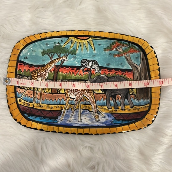Vintage Penzo Zimbabwe Serving Tray African Art Hand Painted Signed Dishes Anima - Picture 5 of 7